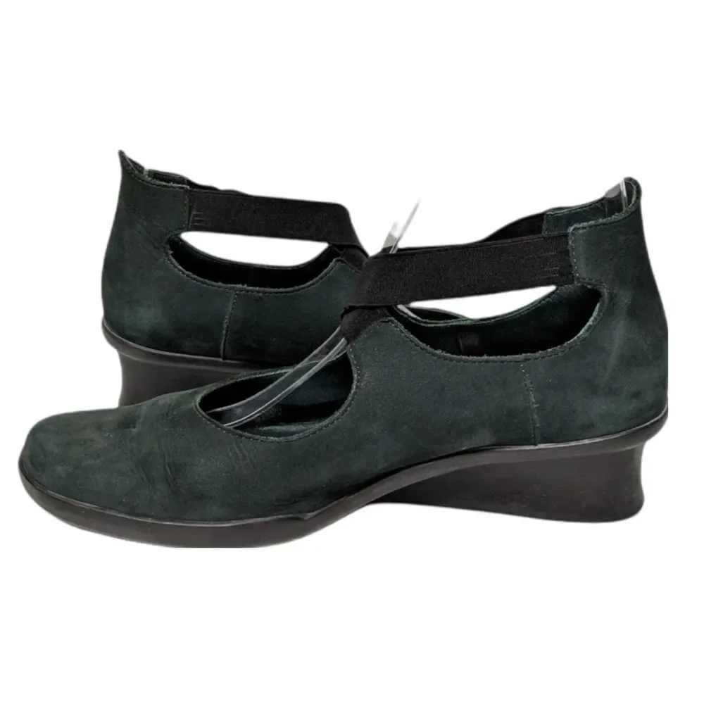 ARCHE Green Leather Cross Strap Wedge Heels 39